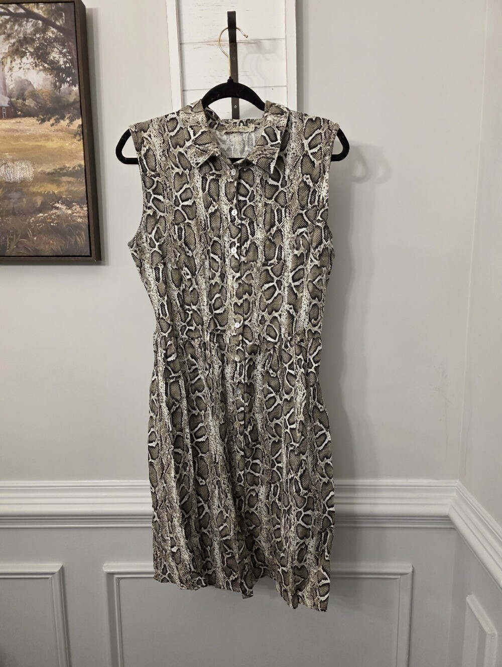 Laura Bianchi 100% Linen Sleeveless Snakeskin Print Shirt Dress Size Medium